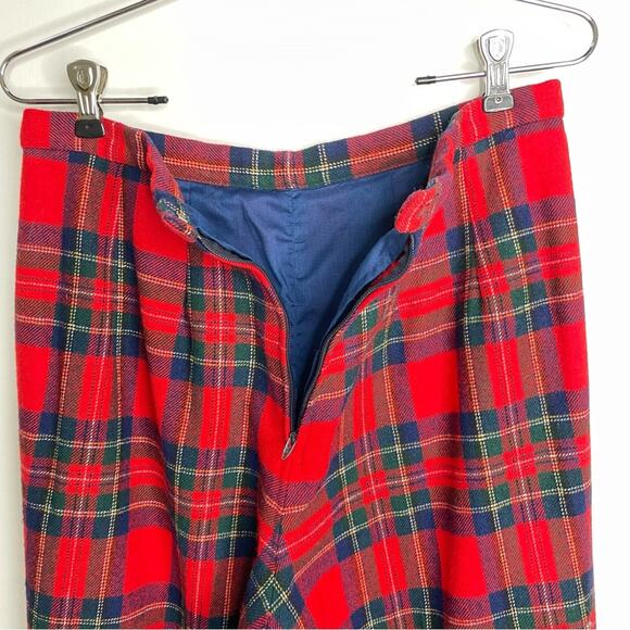 Vintage 70s Pendleton Women Sz S Red Tartan Plaid Wool Wide Leg High Rise Pants - Picture 5 of 12